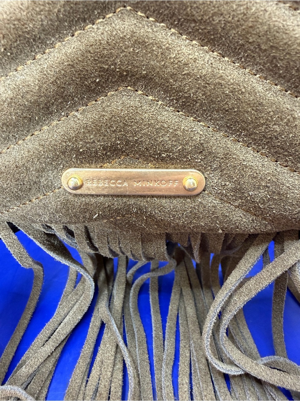 Brown Suede Rebecca Minkoff Edie Fringe Bag featuring Chevron Quilting & Fringe - Picture 5 of 10